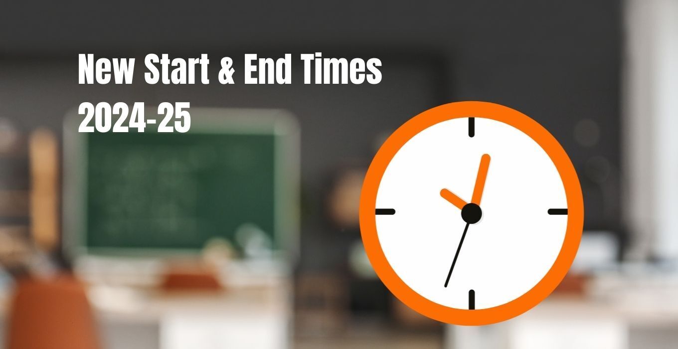 clock and classroom - new start and end times 2024-25 - links to article